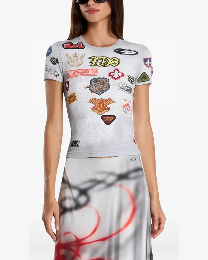 Diesel Geripptes Oberteil mit Trompe-l'oeil-Patches - Grau Grau