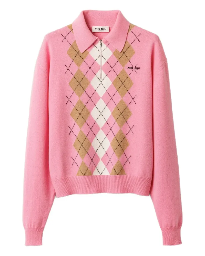 Miu Miu Intarsien-Pullover mit Argyle-Muster - Rosa Rosa