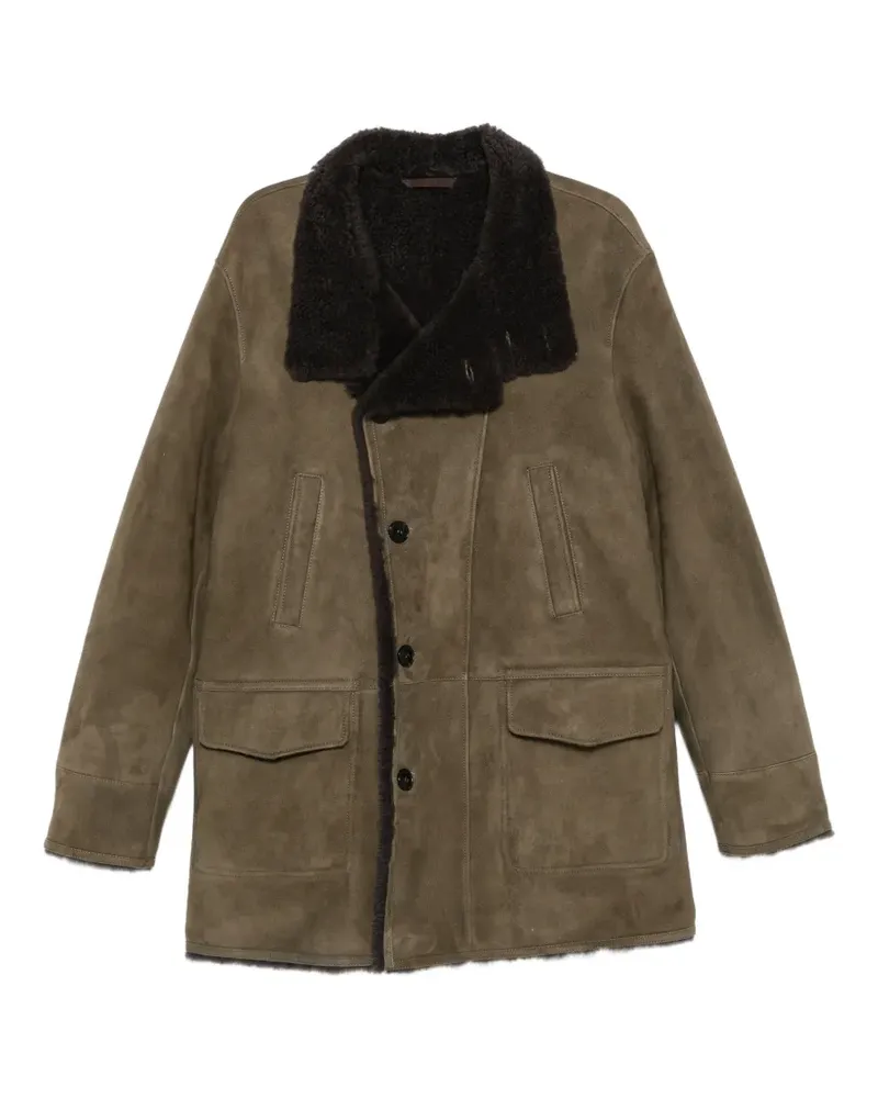 Manzoni 24 shearling-collar button-up coat - Braun Braun