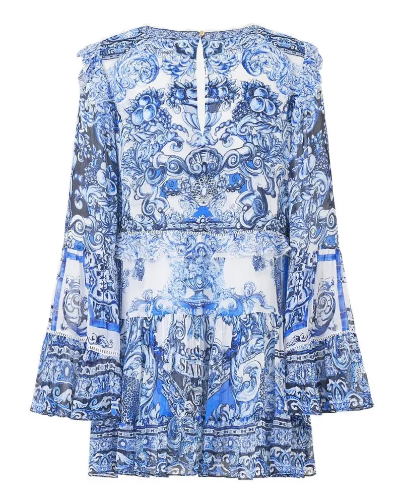Camilla A Tiled Wonderland ruffled tiered mini dress - Blau Blau