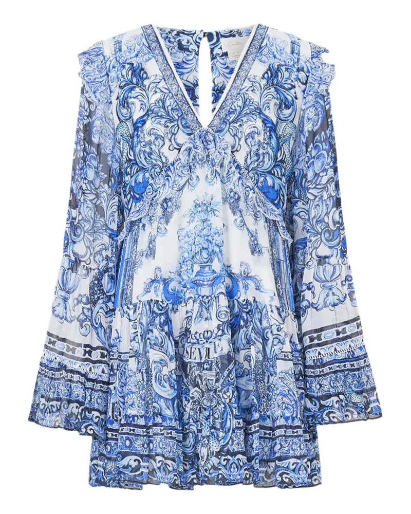 Camilla A Tiled Wonderland ruffled tiered mini dress - Blau Blau