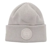 Gerippte Beanie mit Logo-Patch - Grau