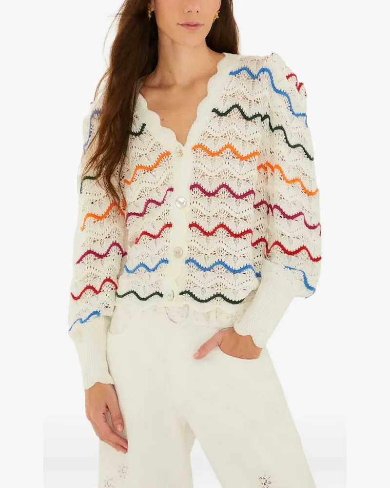 FARM Rio Cardigan in Pointelle-Strick mit Wellensaum - Nude Nude