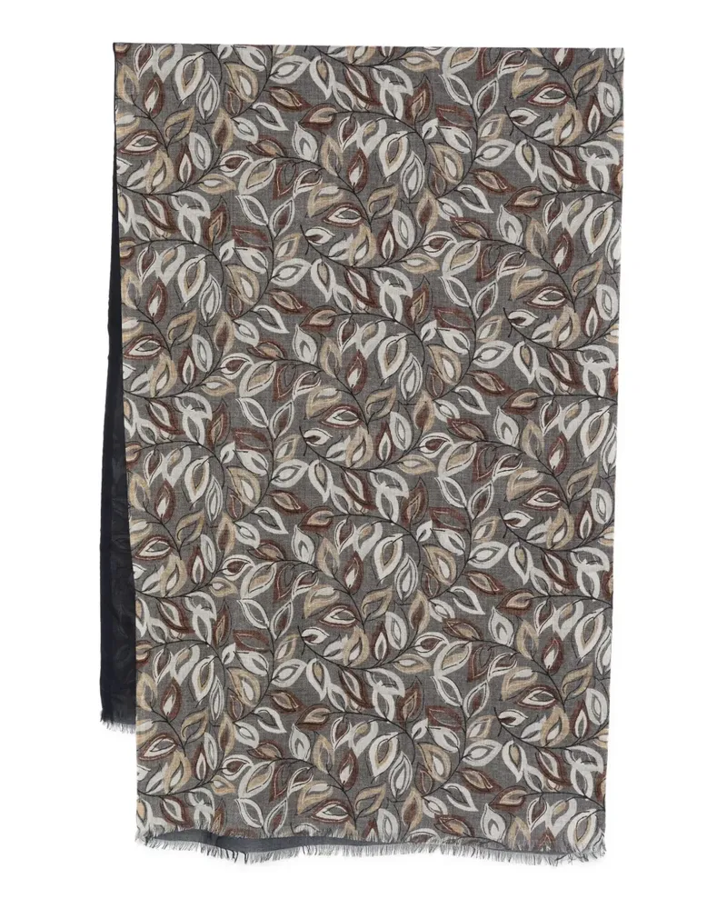 Dell'oglio leaf-print fringed scarf - Blau Blau