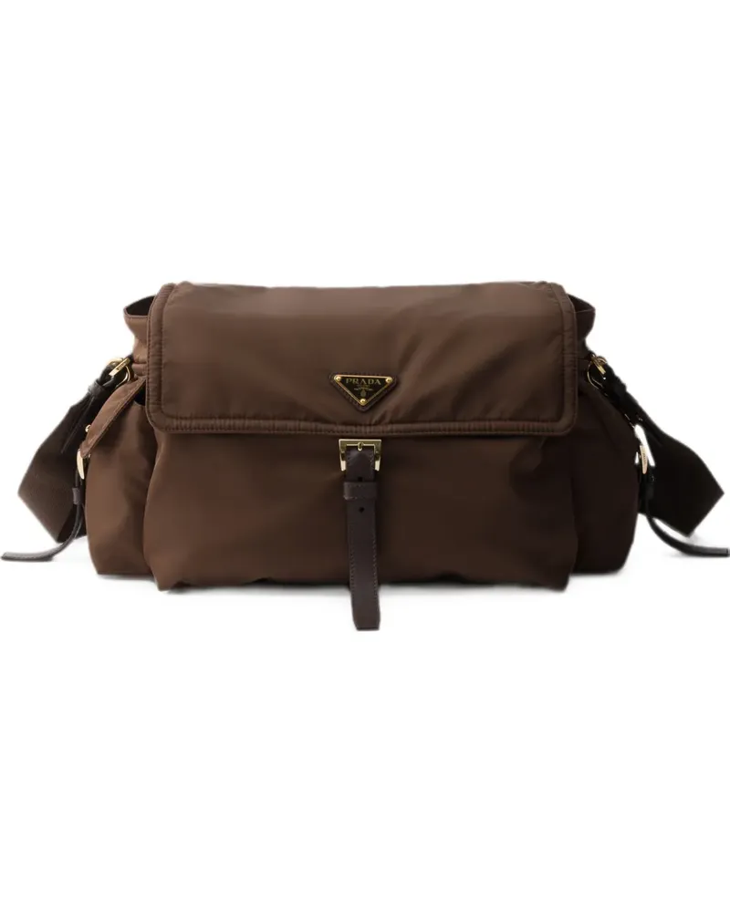 Prada Große Explore Schultertasche aus Re-Nylon mit Klappe - Braun Braun