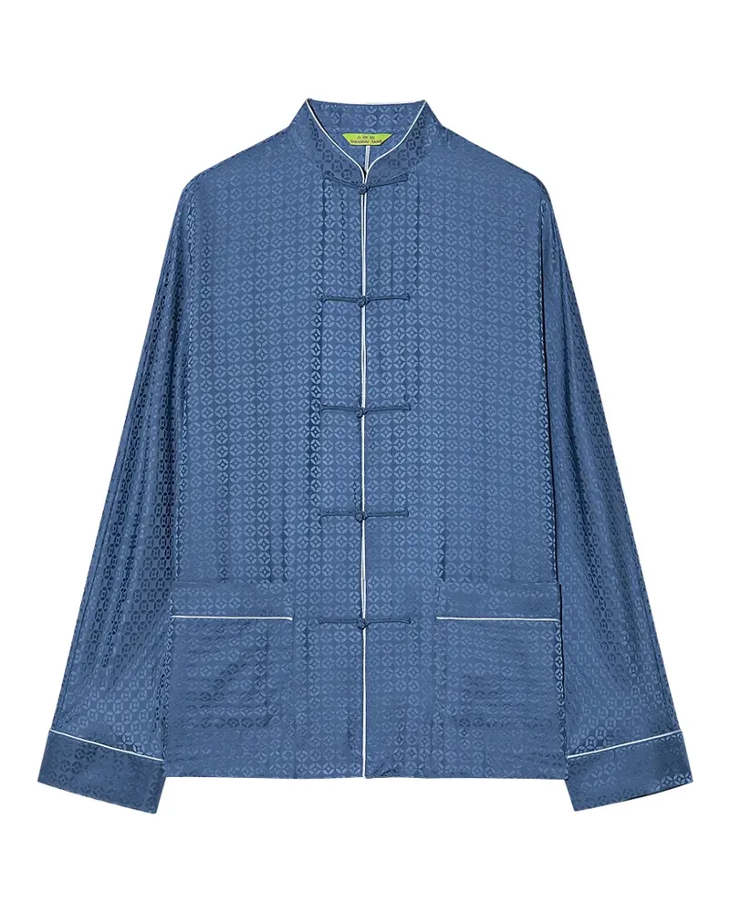 Shanghai Tang Set aus zwei Seiden-Jacquard-Pyjamas - Blau Blau