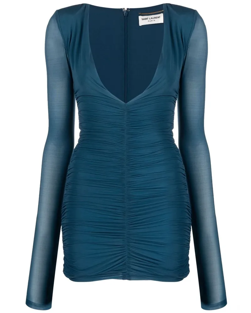 Saint Laurent Gerafftes Minikleid - Blau Blau
