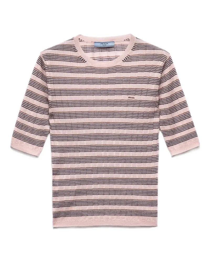 Prada short-sleeved striped cashmere and silk sweater - Rosa Rosa