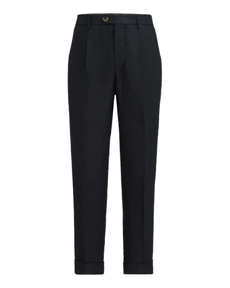 Brunello Cucinelli garment-dyed trousers in linen gabardine with pleat - Blau Blau