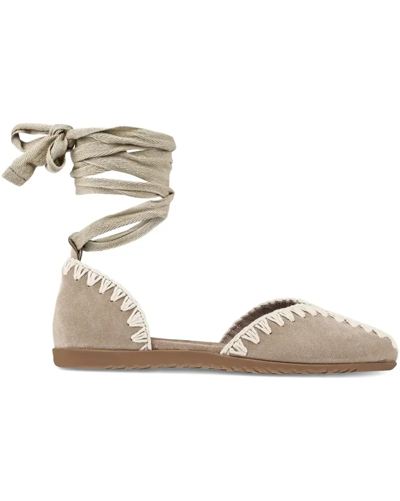 Mou Flache Wildledersandalen mit Schnürung - Nude Nude