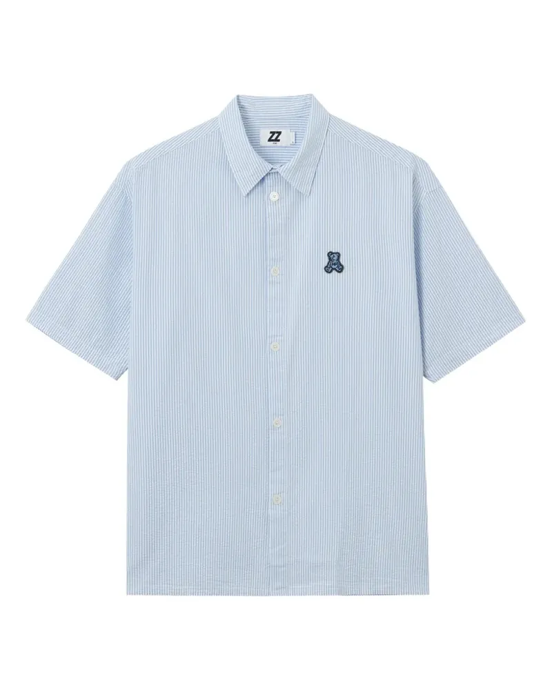 Izzue striped-pattern logo-appliqué shirt - Blau Blau