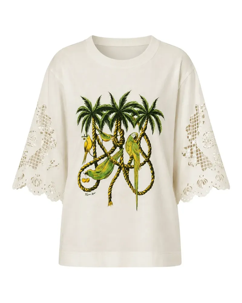 FARM Rio Ropes and Birds Richelieu embroidered T-shirt - Nude Nude