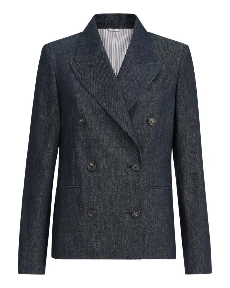 Brunello Cucinelli cotton denim-effect twill blazer with monili - Blau Blau