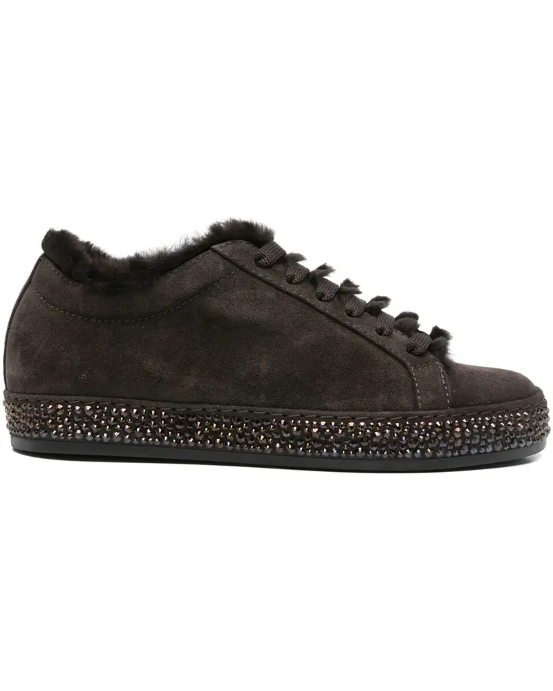 Le Silla Kristallverzierte Sneakers mit Pelzfutter - Braun Braun
