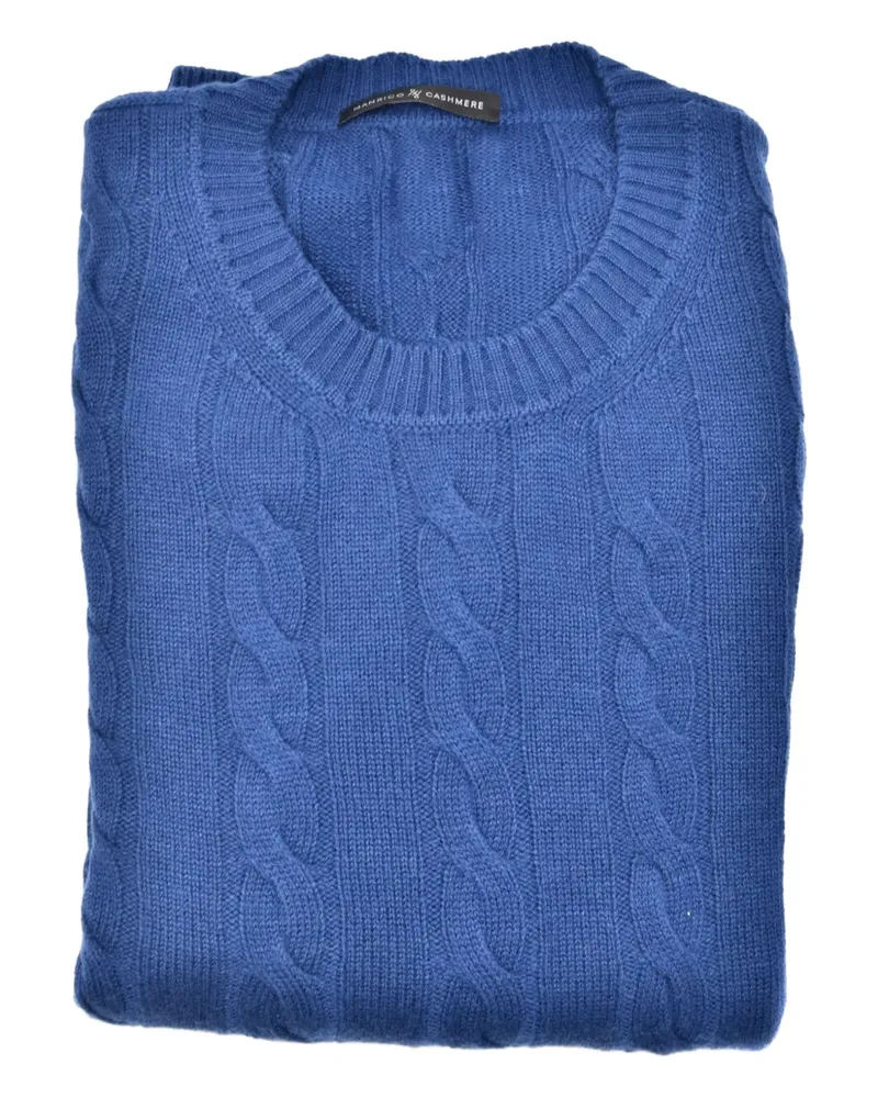 Manrico Cashmere Pullover mit Zopfmuster - Blau Blau