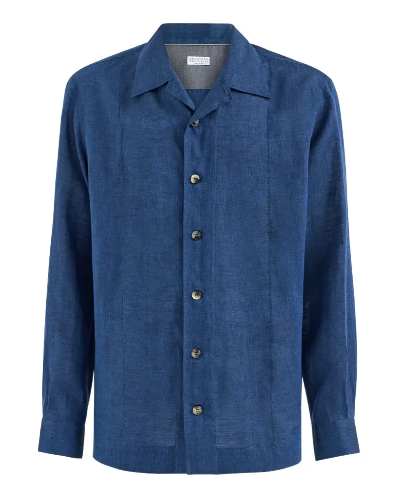 Brunello Cucinelli Leinenhemd mit Crête-Details - Blau Blau