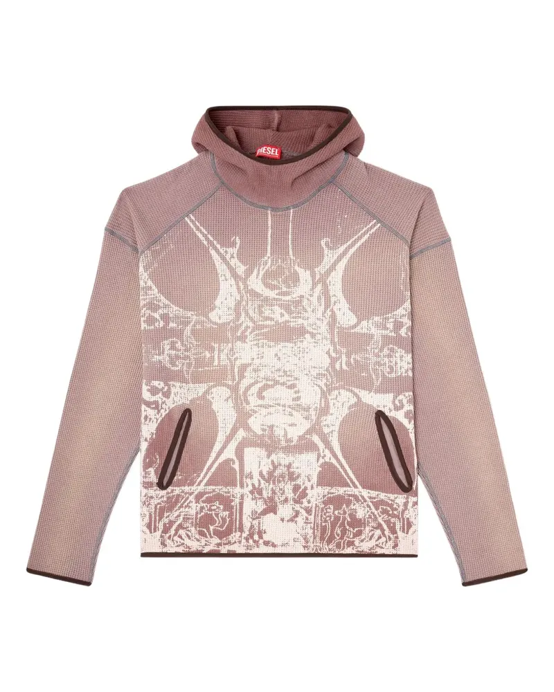Diesel S-Waf-Hood-New Hoodie in Waffelstrick - Rosa Rosa