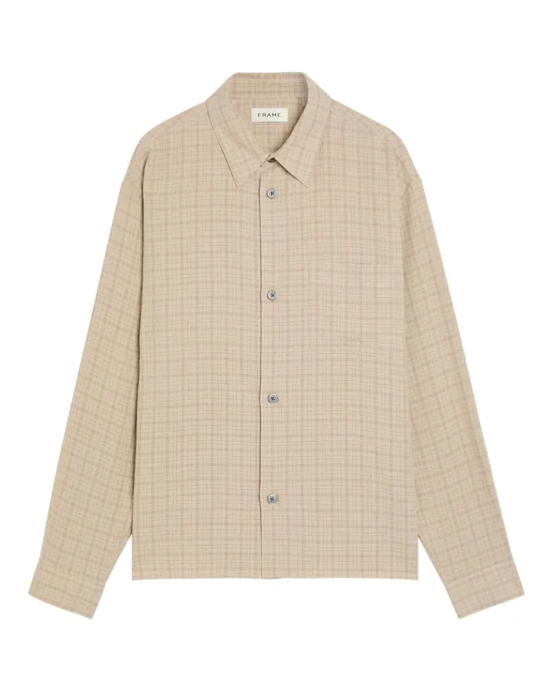 Frame Denim plaid-check button-down linen-blend shirt - Nude Nude