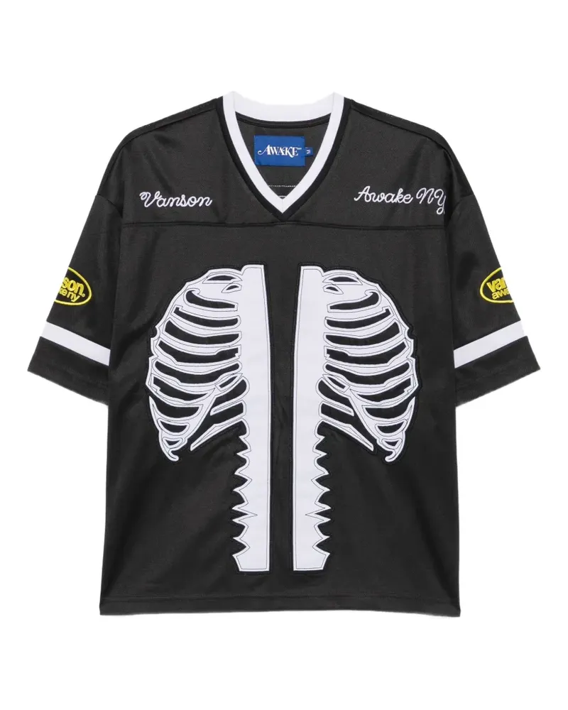 AWAKE NY T-Shirt mit Skelett-Patch - Schwarz Schwarz