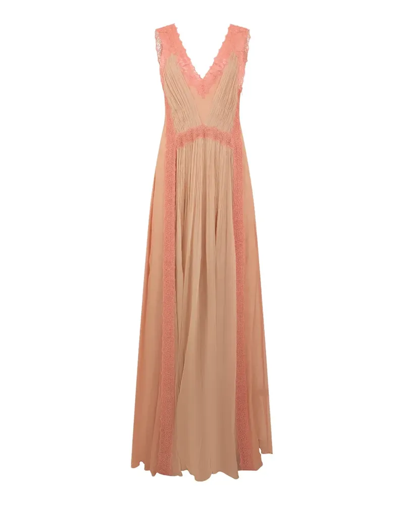 Alberta Ferretti lace-trim pleated evening dress - Rosa Rosa