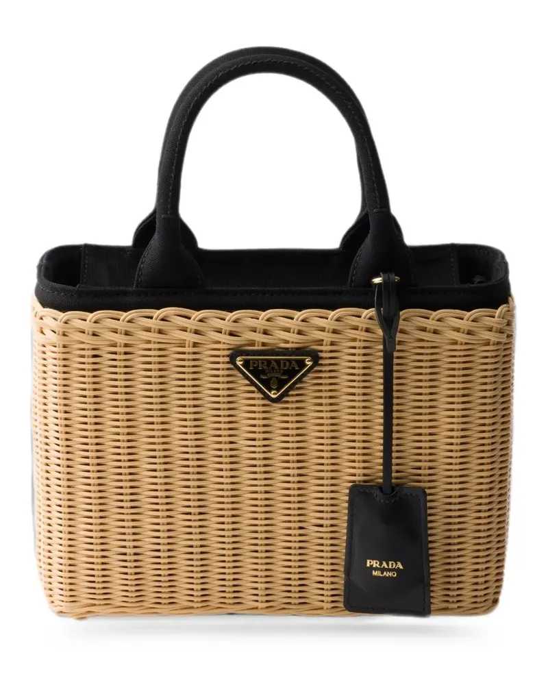 Prada Mittelgroße Wicker- und Canvas-Tragetasche - Nude Nude