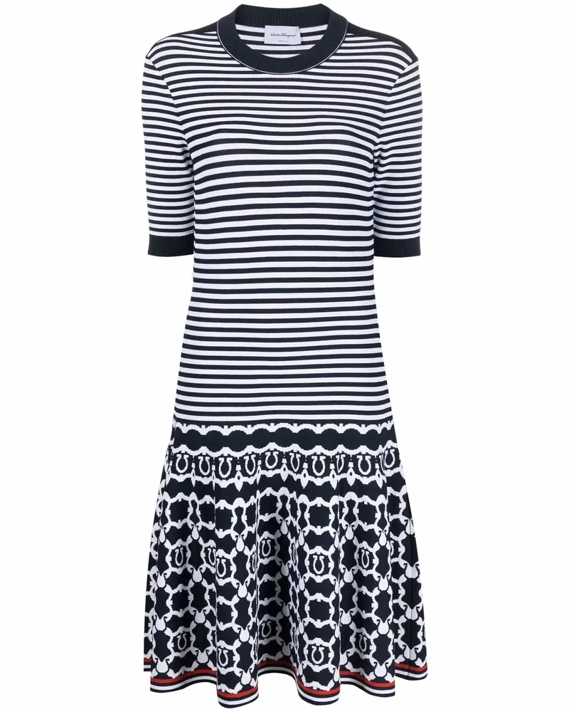 Ferragamo Midikleid mit Streifen-Print - Blau Blau