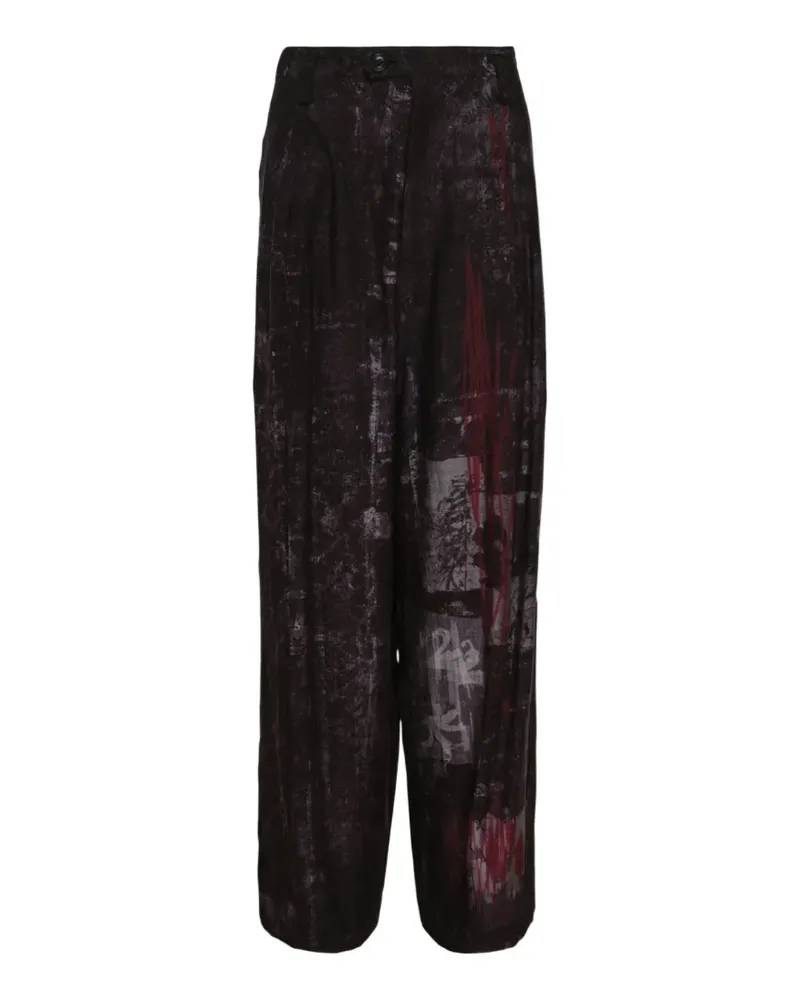 Yohji Yamamoto Weite Hose mit grafischem Print - Schwarz Schwarz