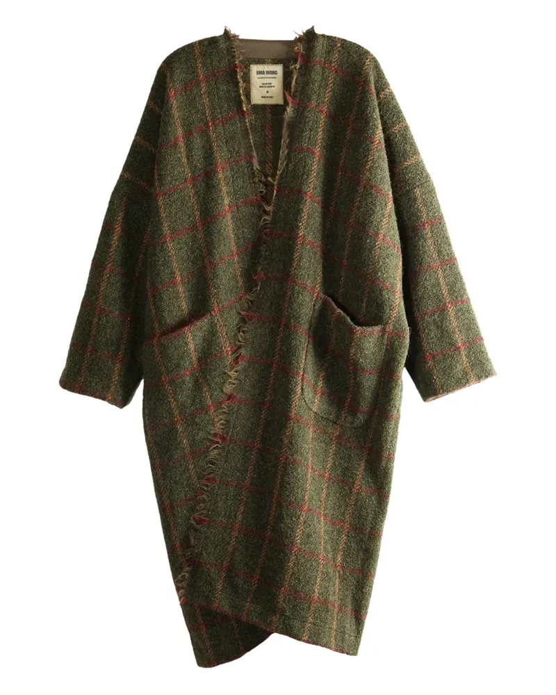 Uma Wang frayed check single-breasted coat - Grün Grün