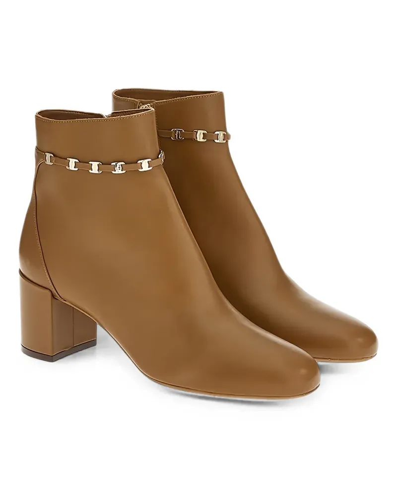 Ferragamo Gancini-plaque leather ankle boots - Braun Braun