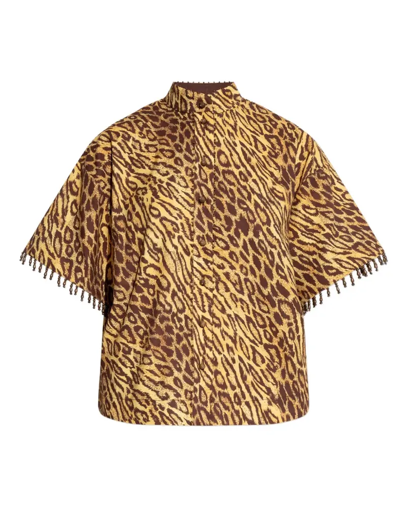 Zimmermann Hemd mit Leopardenprint und Perlenfransen - Gelb Gelb