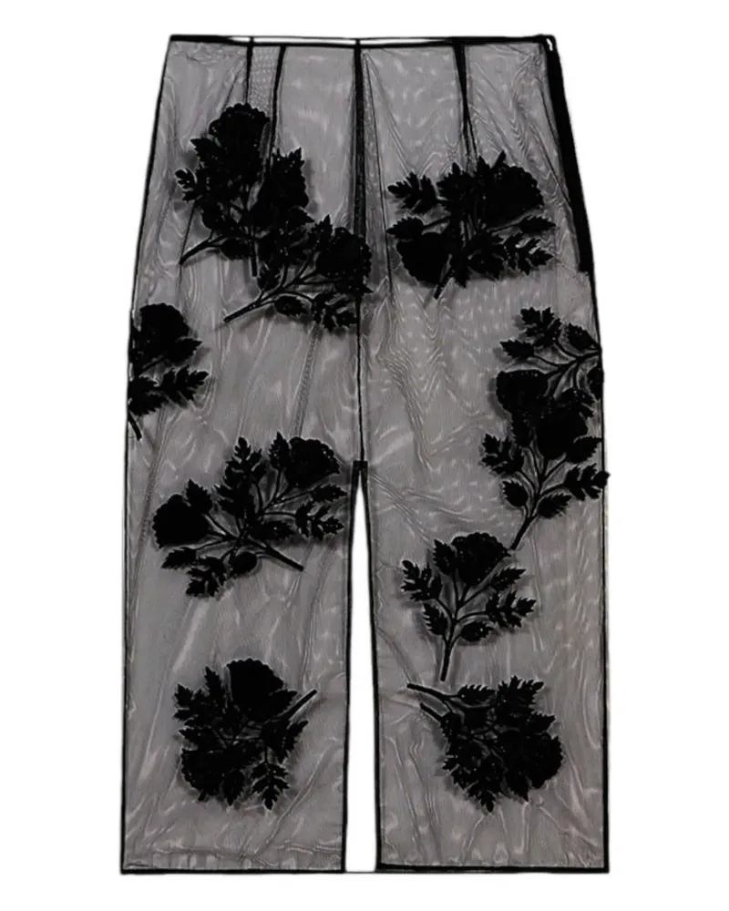 Blumarine Midirock mit Blumenstickerei - Schwarz Schwarz