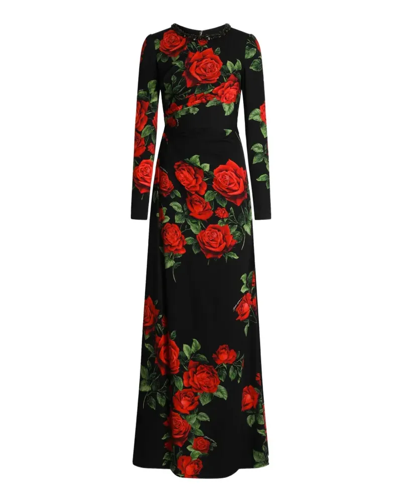 Dolce & Gabbana Maxikleid mit Rosen-Print - Schwarz Schwarz