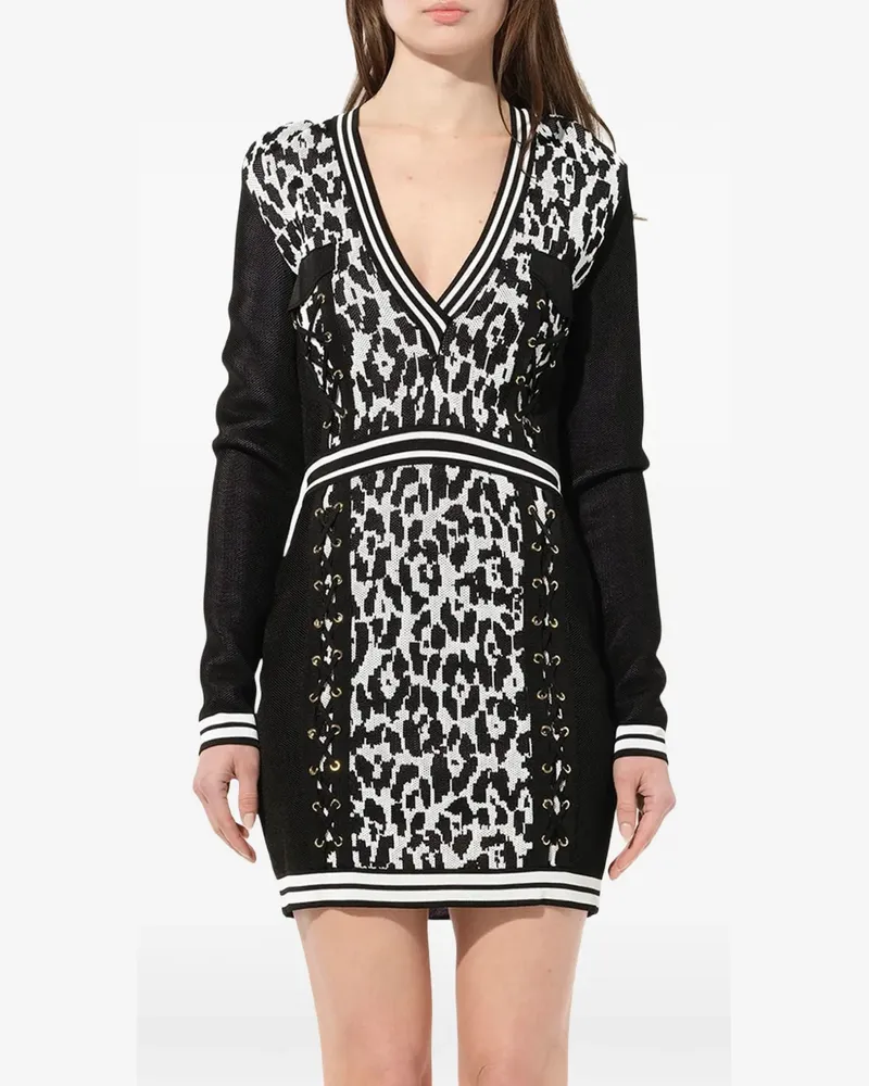 Balmain lace-up leopard-print dress - Schwarz Schwarz