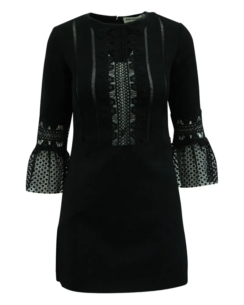 Self-Portrait lace-insert bell-sleeve mini dress - Schwarz Schwarz