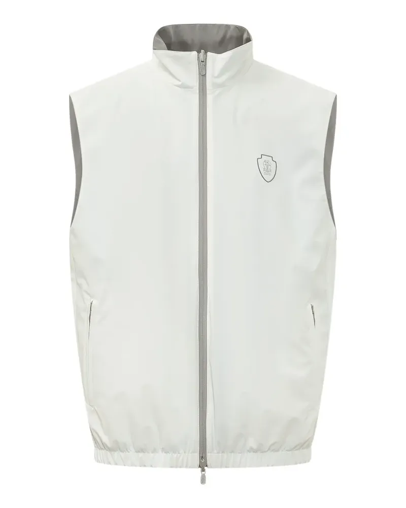Brunello Cucinelli Bonded logo-embroidered reversible gilet - Weiß Weiß