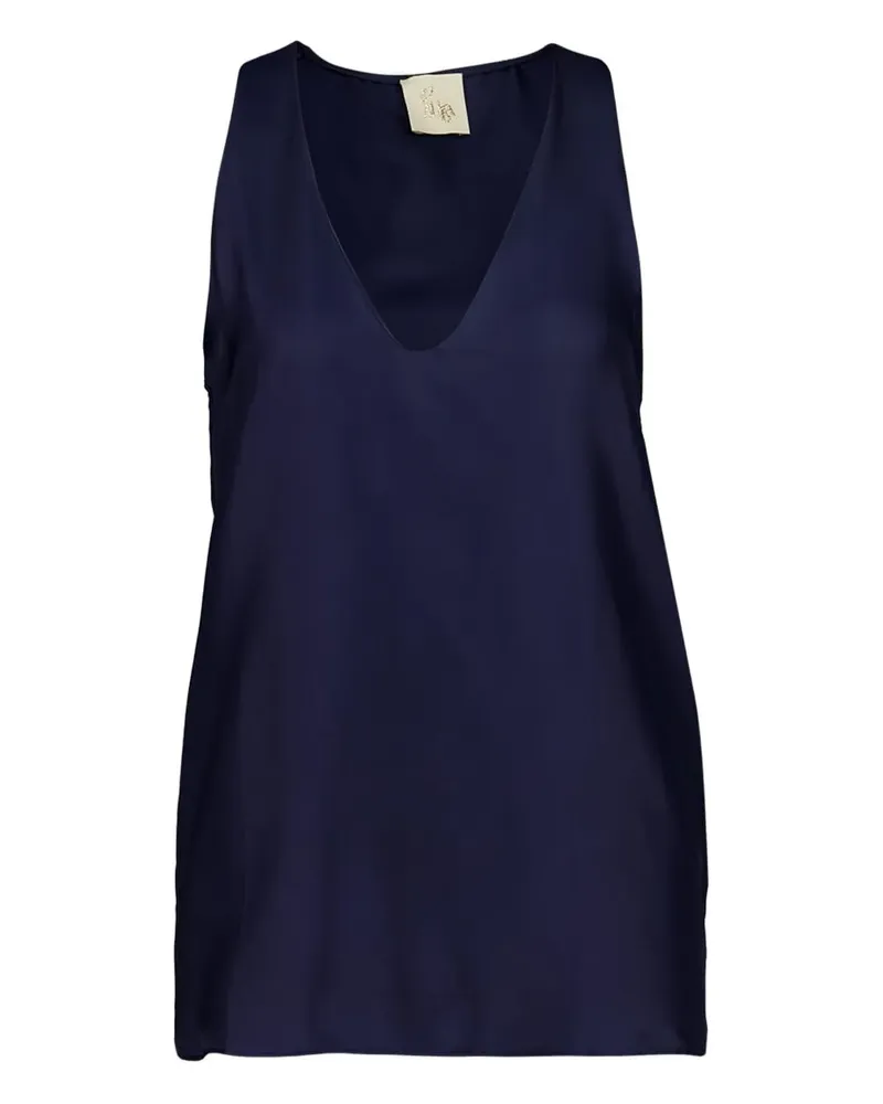 PAULA Seidentop mit V-Ausschnitt - Blau Blau