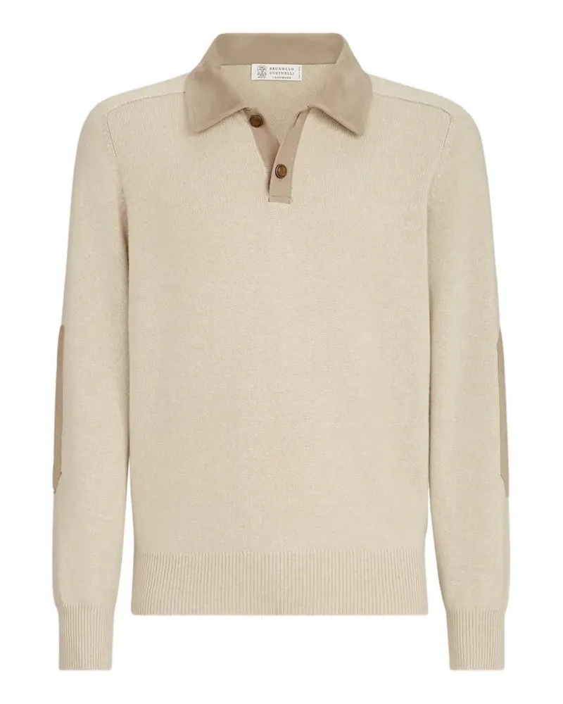Brunello Cucinelli Gestricktes Poloshirt aus Kaschmir mit Wildlederkragen - Nude Nude
