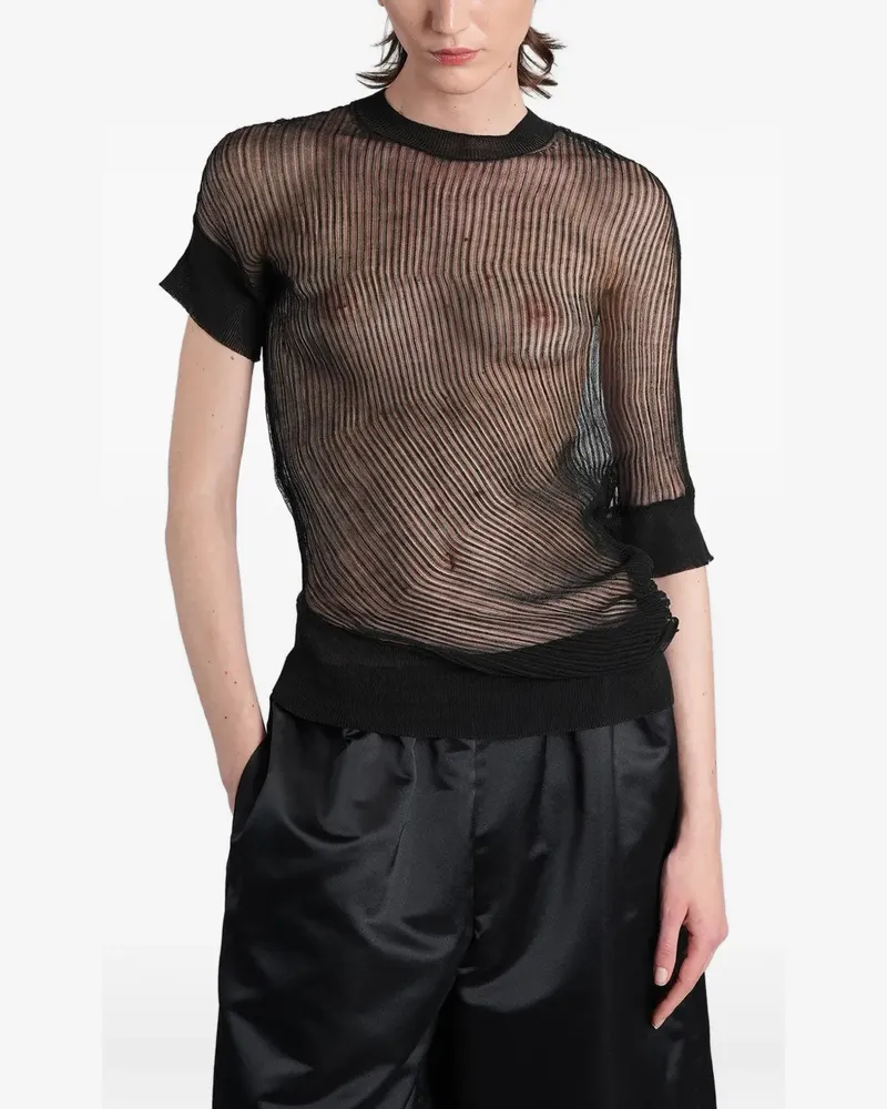 Junya Watanabe sheer-knit asymmetric T-shirt - Schwarz Schwarz