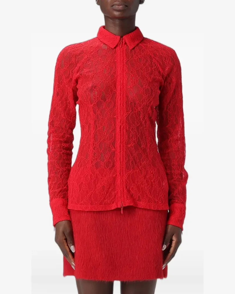 MSGM lace zip-up shirt - Rot Rot