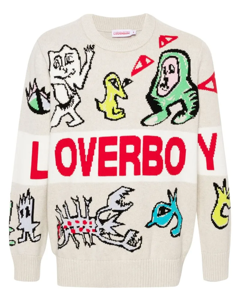 Charles Jeffrey Loverboy Intarsien-Pullover mit Logo Neutrals