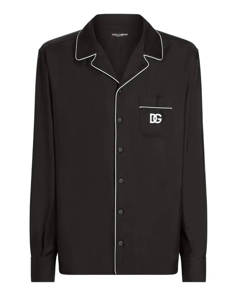 Dolce & Gabbana Seidenhemd mit Logo-Stickerei - Schwarz Schwarz