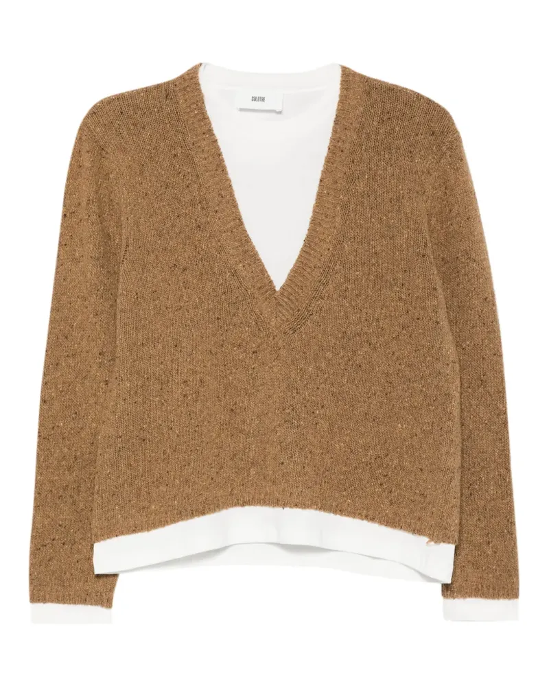 SOLOTRE Melierter Pullover im Layering-Look - Braun Braun