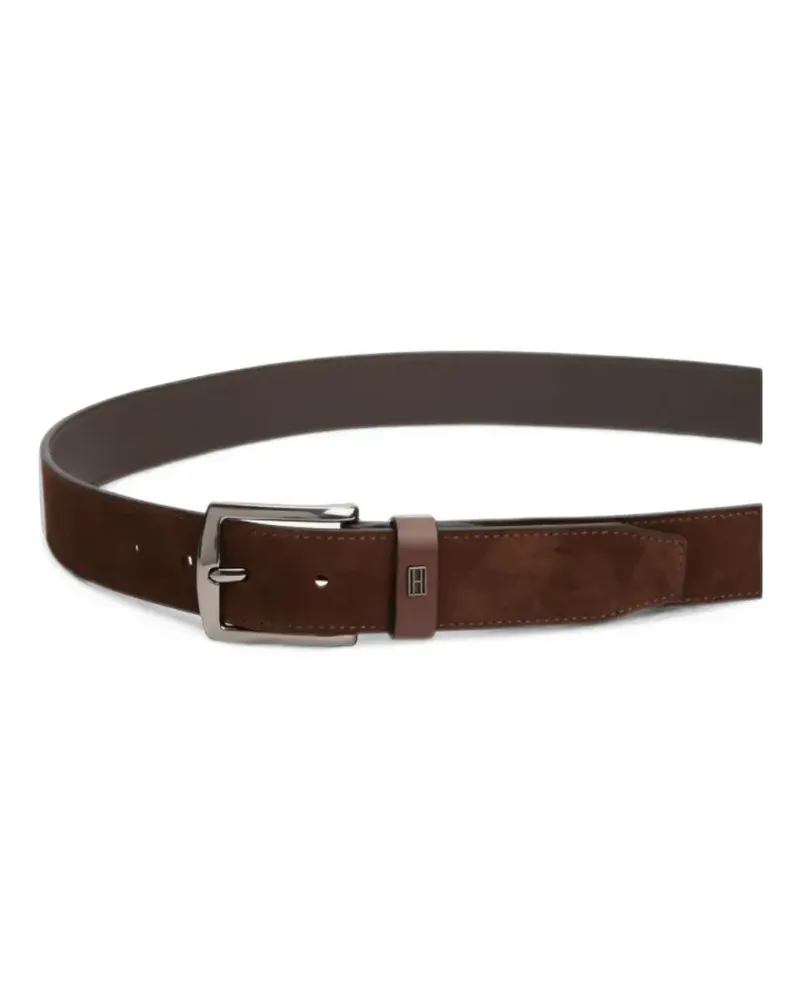 Tommy Hilfiger suede logo-plaque belt - Braun Braun
