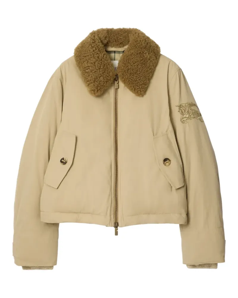 Burberry shearling-collar embroidered jacket - Nude Nude