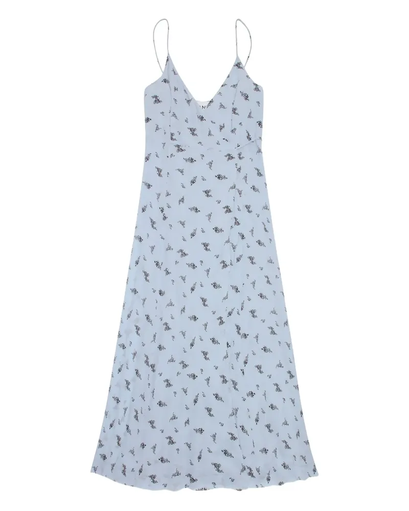 Ganni Wickelkleid mit Blumen-Print - Blau Blau