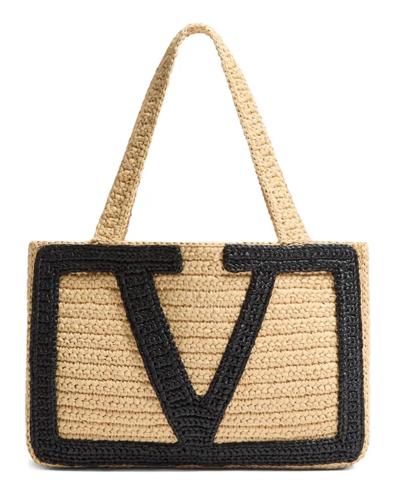 Valentino Garavani Mittelgroßer Viva Superstar Raffia-Tote Bag - Nude Nude