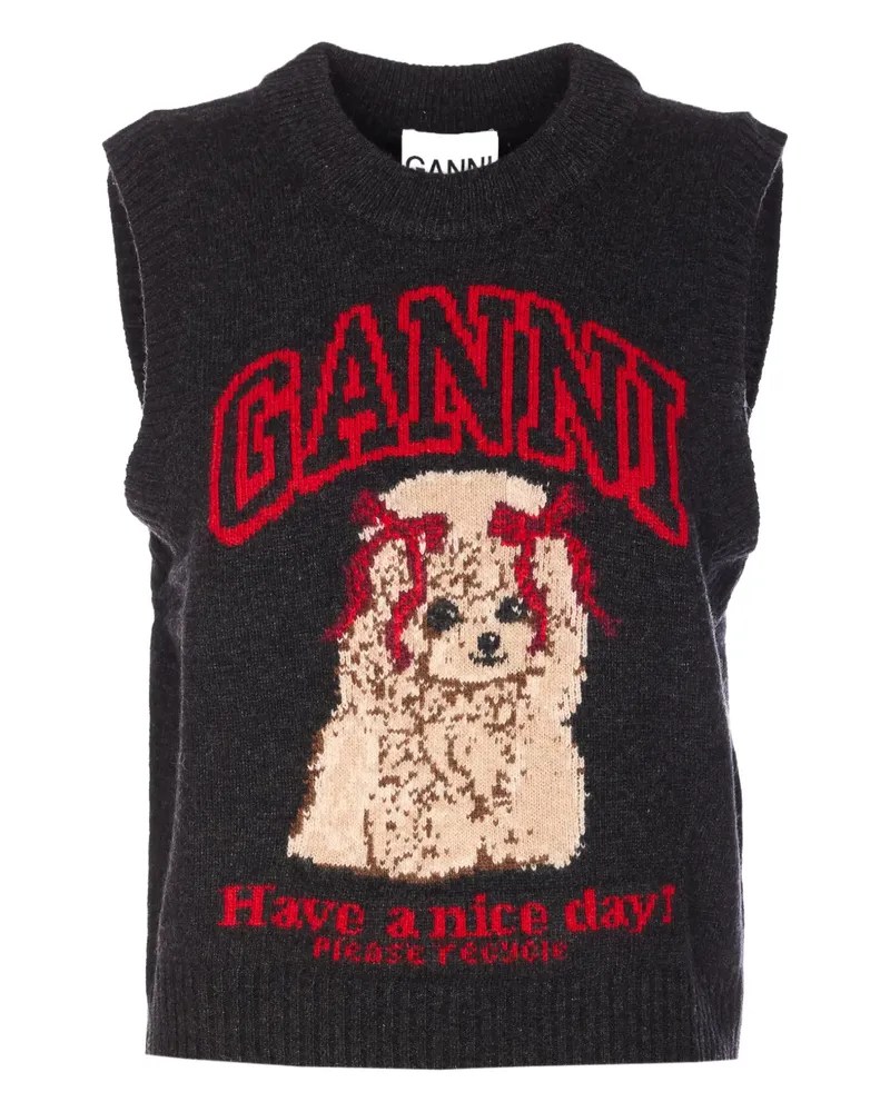 Ganni Oberteil mit grafischem Print - Schwarz Schwarz