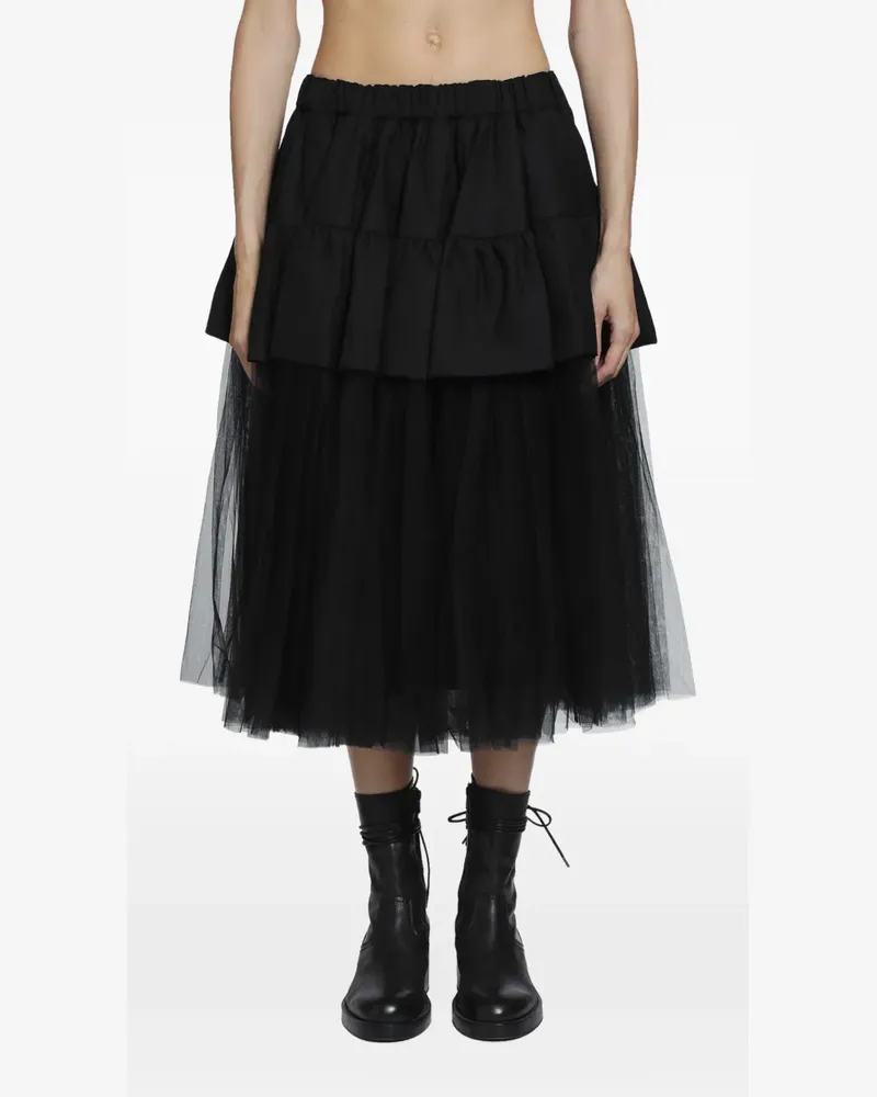 Noir Kei Ninomiya Tiered gathered midi skirt - Schwarz Schwarz