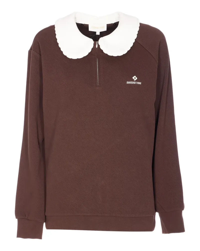 SHUSHU/TONG logo-embroidery zip-collar sweatshirt - Braun Braun