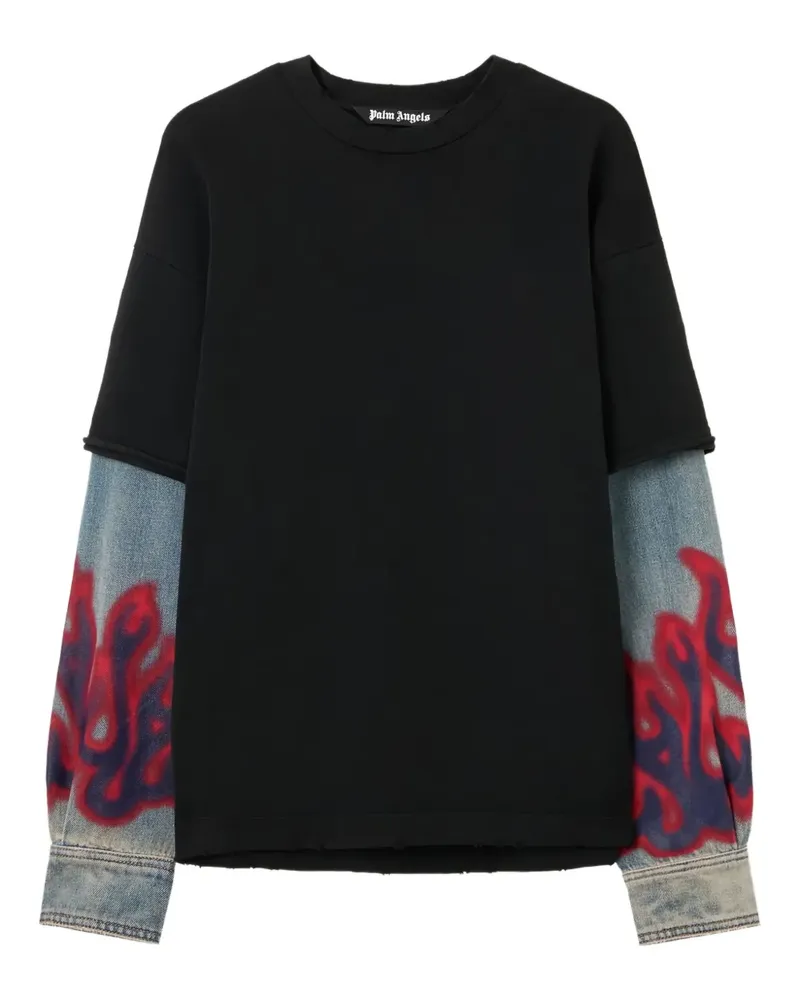 Palm Angels Langärmeliger Flame Hybrid Pullover - Schwarz Schwarz
